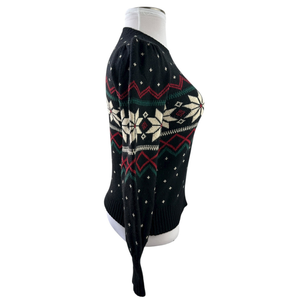 Ralph Lauren Fair Isle Puff Sleeve Sweater Wintry Snowflake Wool Mix Size Small - Picture 8 of 16
